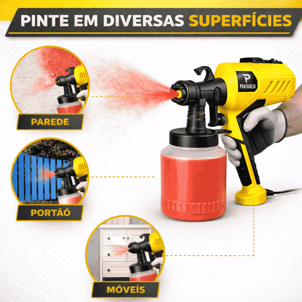 Pistola Elétrica Para Pintura Pulverizador de Tinta com Bico de Metal e Compressor 450w - Imagem 7