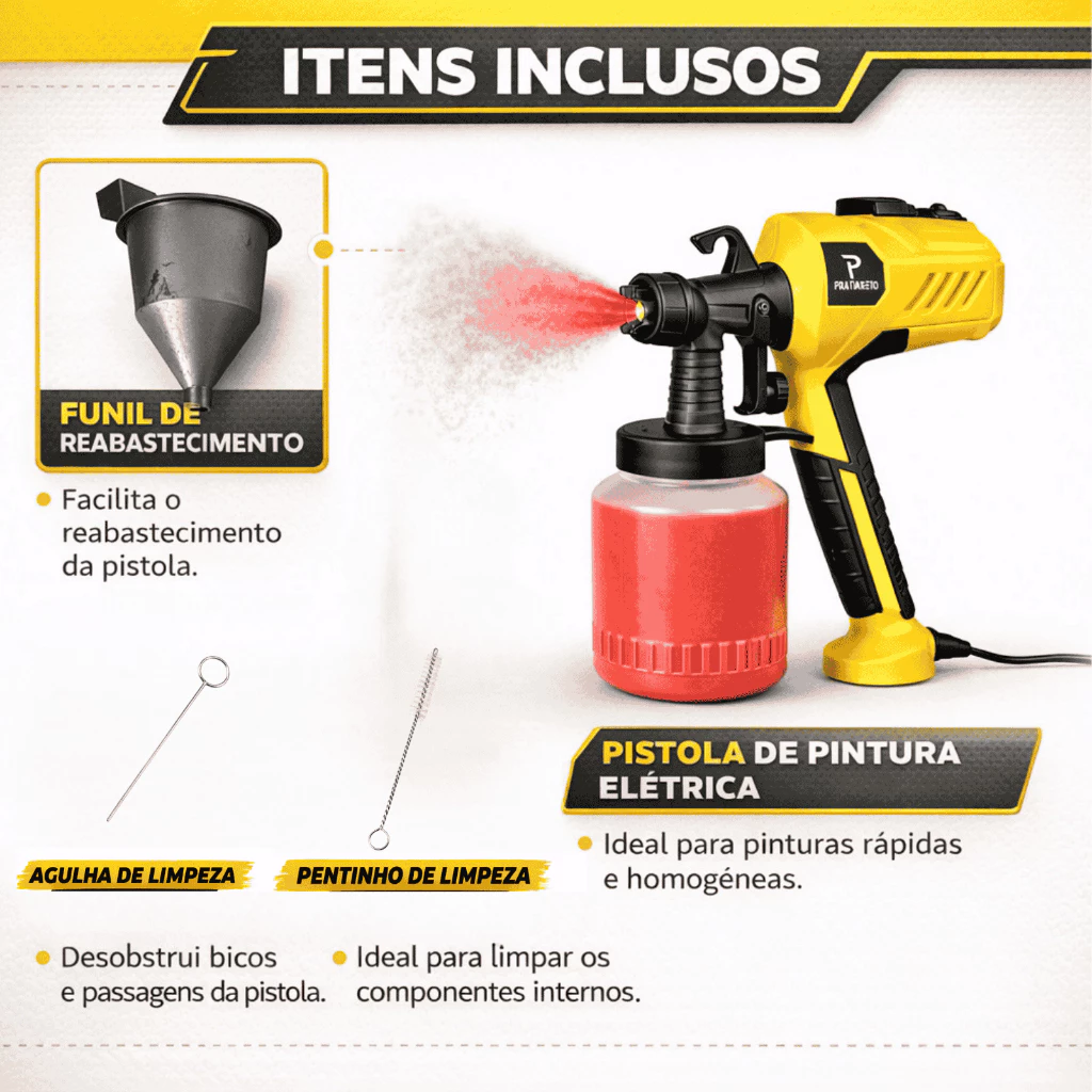 Pistola Elétrica Para Pintura Pulverizador de Tinta com Bico de Metal e Compressor 450w - Imagem 4