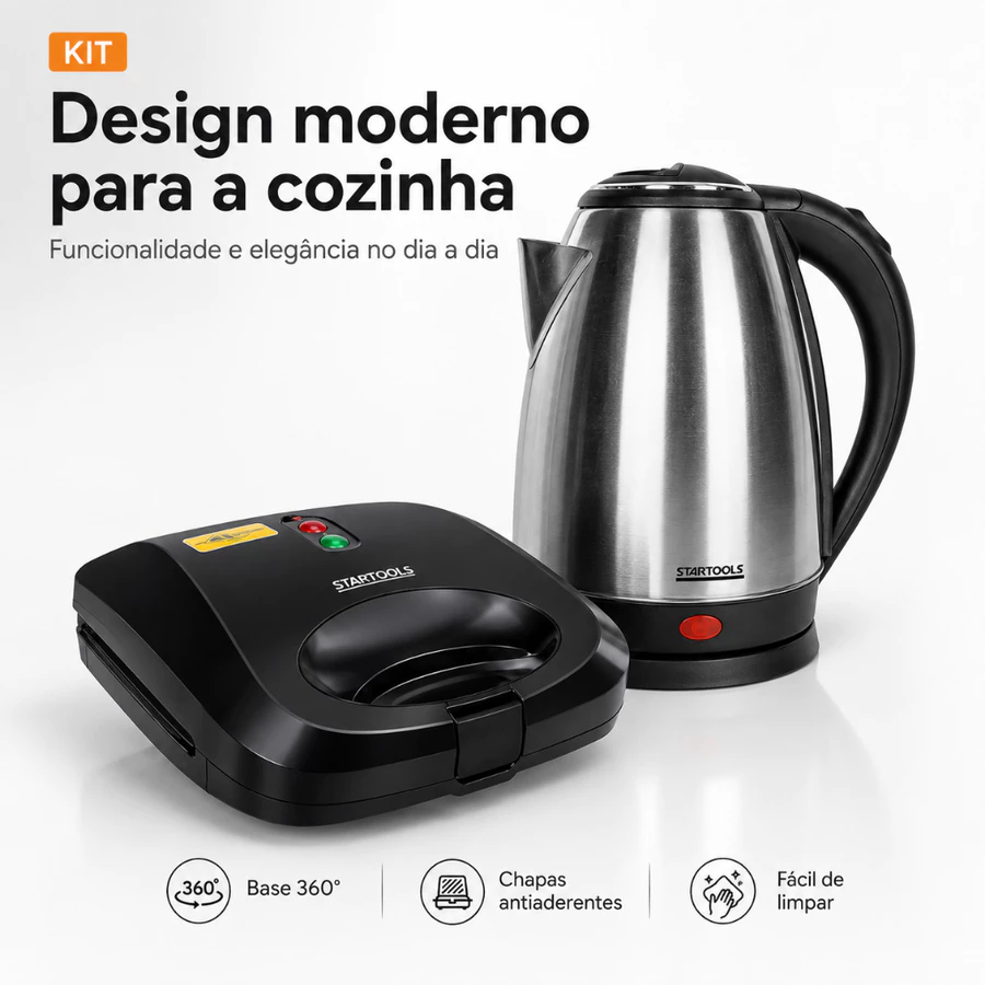 Startools Chaleira Eletrica em Aço Inox, Sanduicheira Grill 2 em 1 - Seu dia a dia mais completo. - Imagem 3