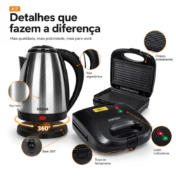 Startools Chaleira Eletrica em Aço Inox, Sanduicheira Grill 2 em 1 - Seu dia a dia mais completo. - Imagem 5